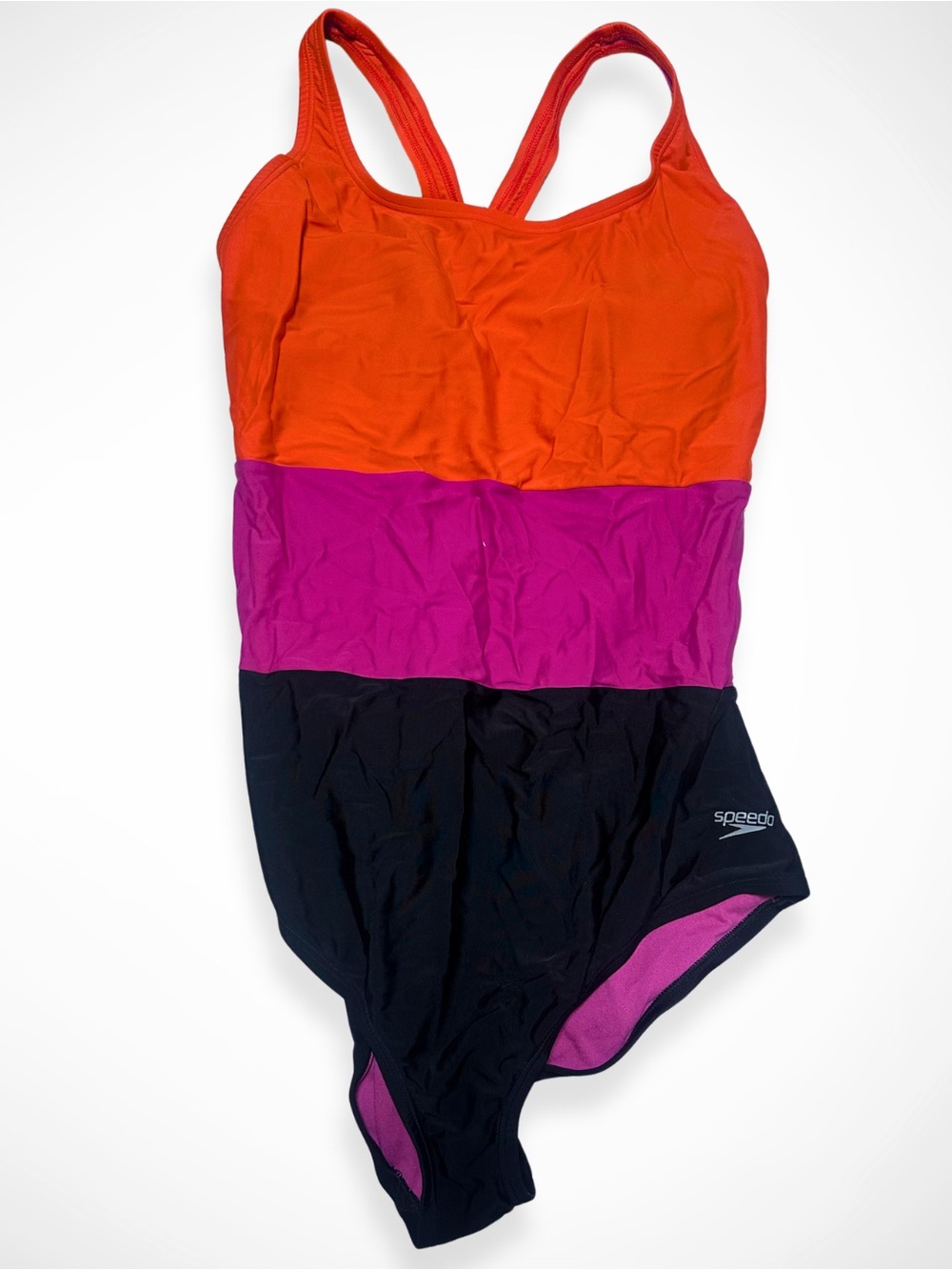 Speedo Girls' Colorblock One-Piece Swimsuit - Orange, Pink & Black